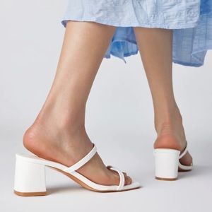 White Double Strap Chunky Heels